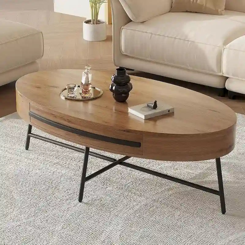 Table basse ovale moderne avec tiroir