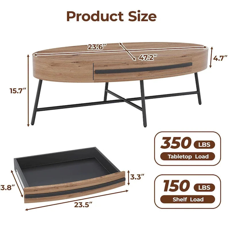 Table basse ovale moderne avec tiroir