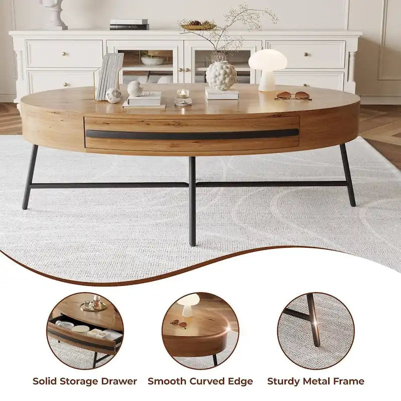 Table basse ovale moderne avec tiroir