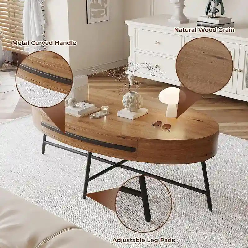 Table basse ovale moderne avec tiroir