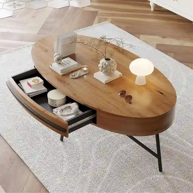 Table basse ovale moderne avec tiroir