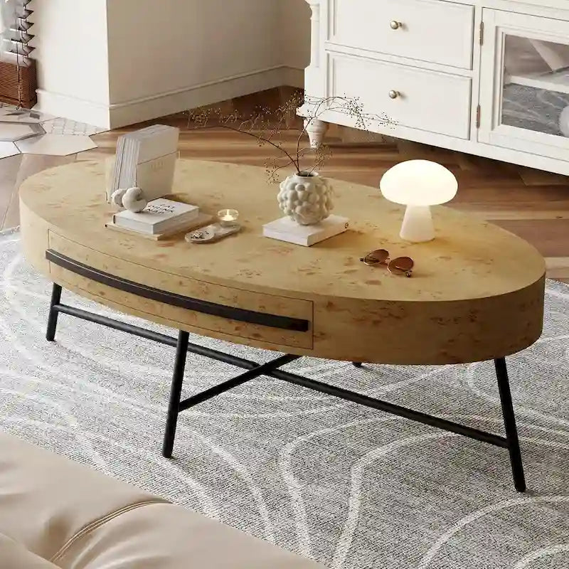 Table basse ovale moderne avec tiroir