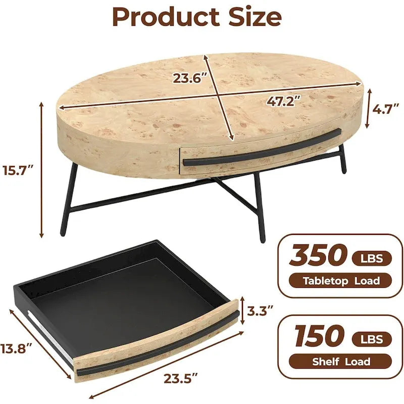 Table basse ovale moderne avec tiroir