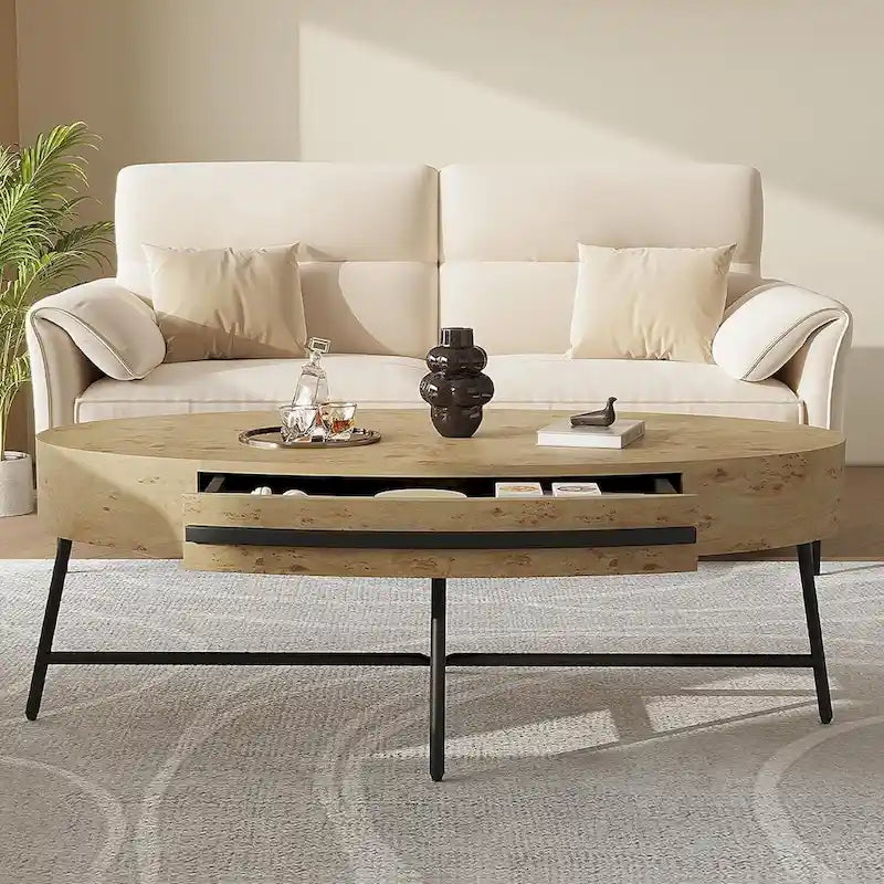 Table basse ovale moderne avec tiroir