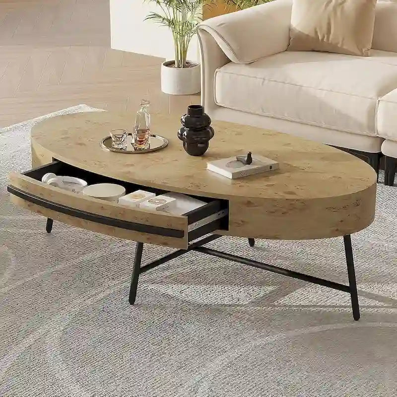 Table basse ovale moderne avec tiroir