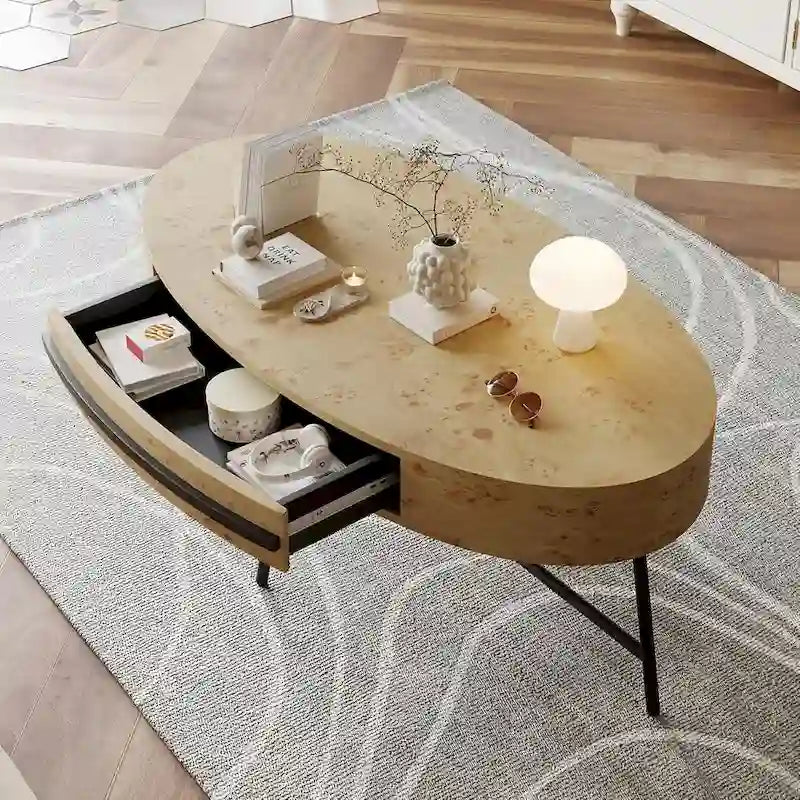 Table basse ovale moderne avec tiroir