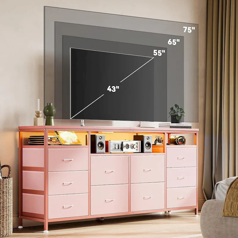 Commode noire de 63,3 pouces pour chambre à coucher, meuble TV à 10 tiroirs