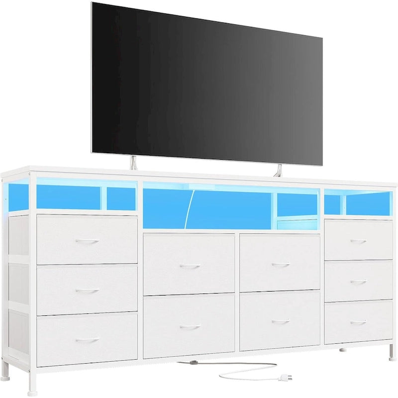 Commode noire de 63,3 pouces pour chambre à coucher, meuble TV à 10 tiroirs