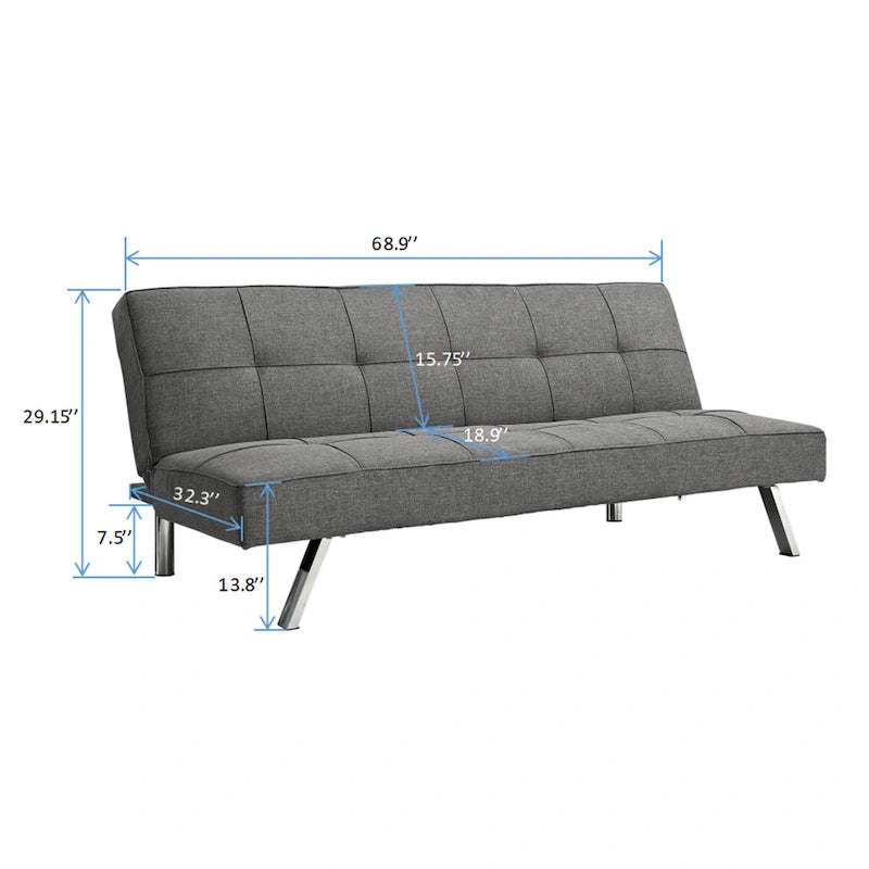 Canapé-lit futon à cadre métallique avec pieds en acier inoxydable - 32,30 x 68,90 x 29,15