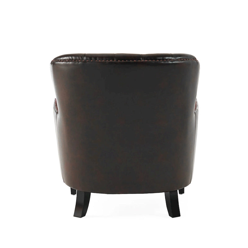 Fauteuil club capitonné en cuir marron surdimensionné