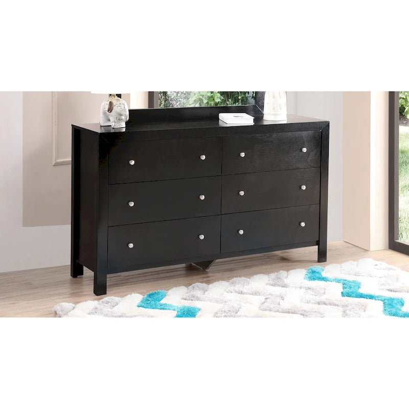 Commode en bois de style transitoire à 6 tiroirs avec quincaillerie argentée pour la chambre à coucher