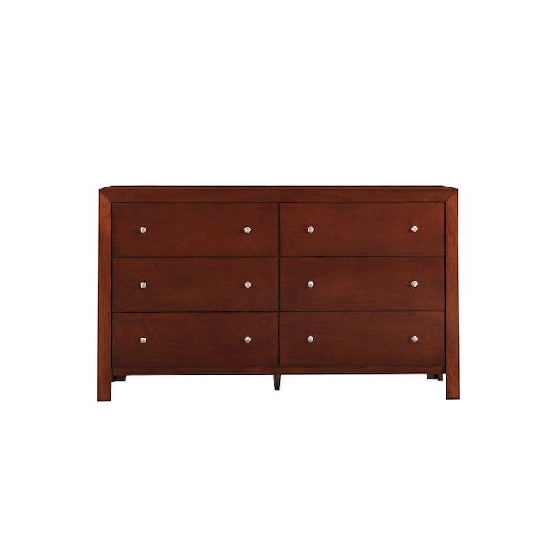 Commode en bois de style transitoire à 6 tiroirs avec quincaillerie argentée pour la chambre à coucher