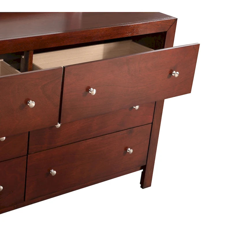 Commode en bois de style transitoire à 6 tiroirs avec quincaillerie argentée pour la chambre à coucher