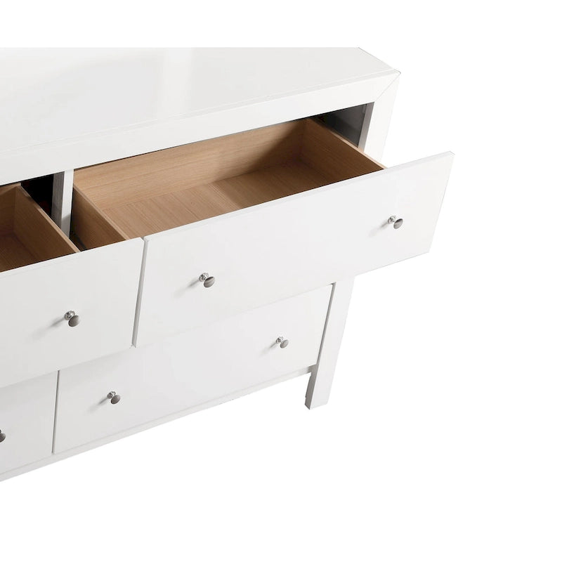 Commode en bois de style transitoire à 6 tiroirs avec quincaillerie argentée pour la chambre à coucher