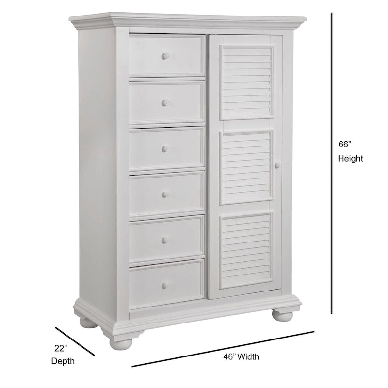 Commode haute en bois blanc coquille d'œuf