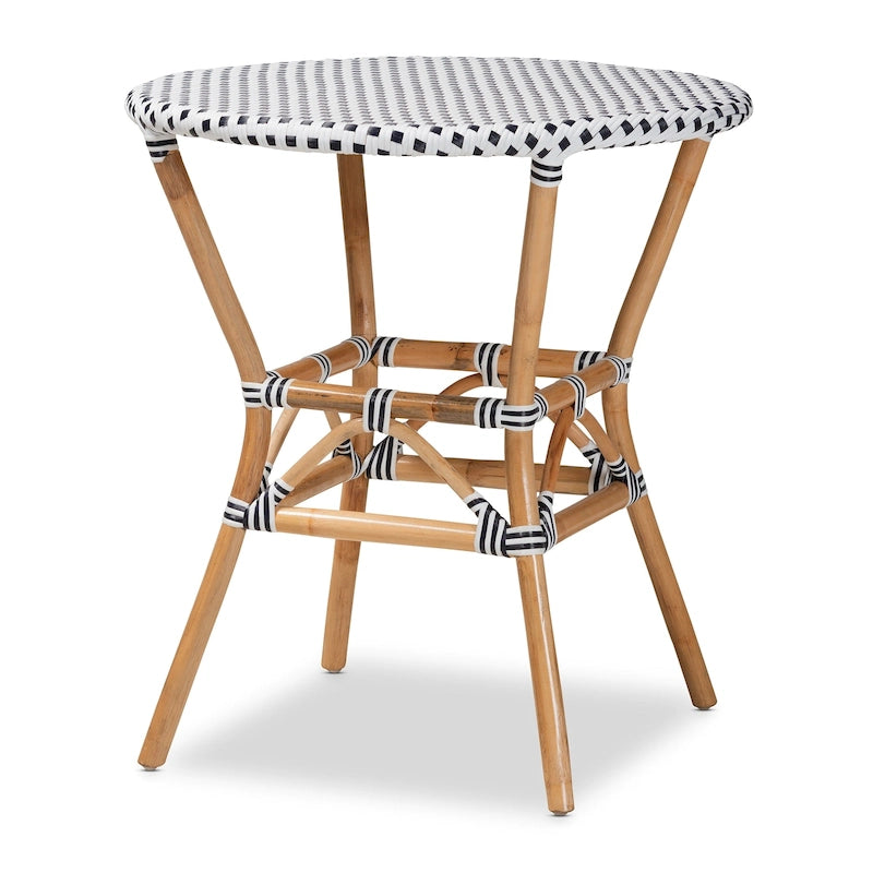 Table à manger classique française en rotin naturel tressé noir et blanc pour l'intérieur et l'extérieur