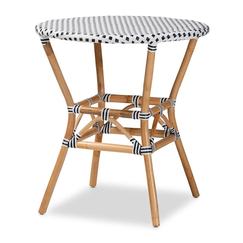 Table à manger classique française en rotin naturel tressé noir et blanc pour l'intérieur et l'extérieur