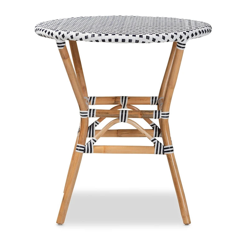 Table à manger classique française en rotin naturel tressé noir et blanc pour l'intérieur et l'extérieur
