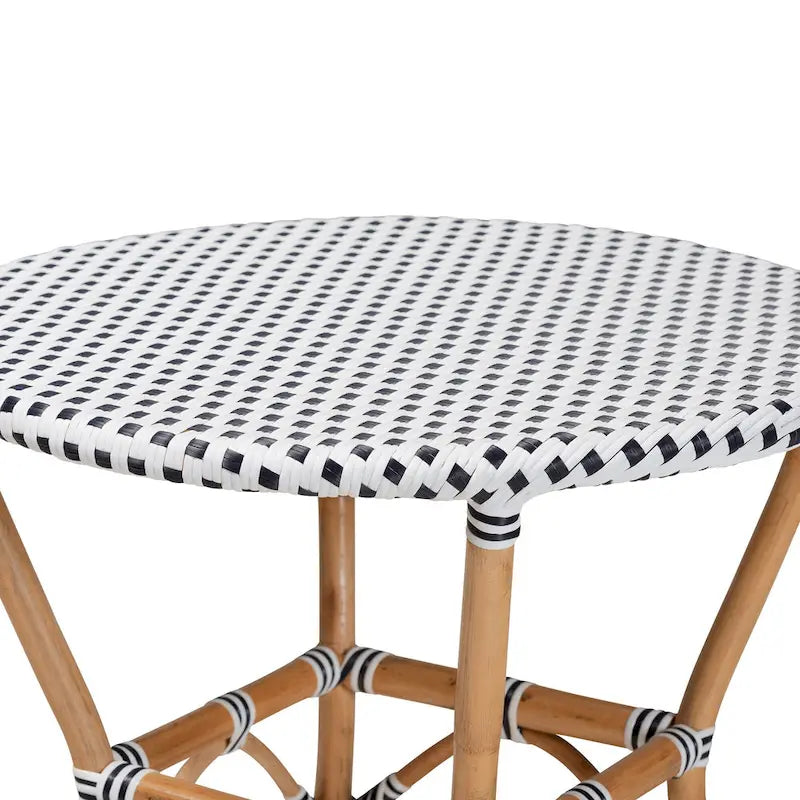 Table à manger classique française en rotin naturel tressé noir et blanc pour l'intérieur et l'extérieur