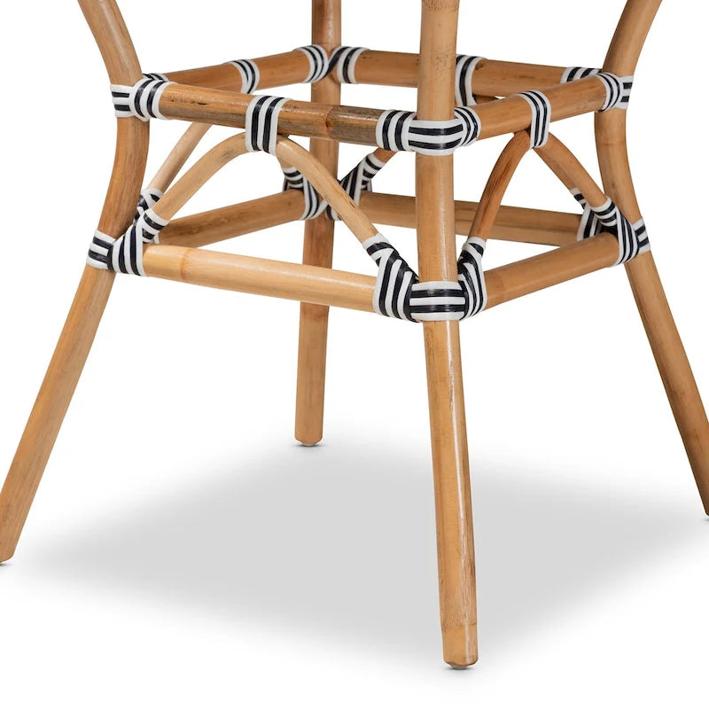 Table à manger classique française en rotin naturel tressé noir et blanc pour l'intérieur et l'extérieur