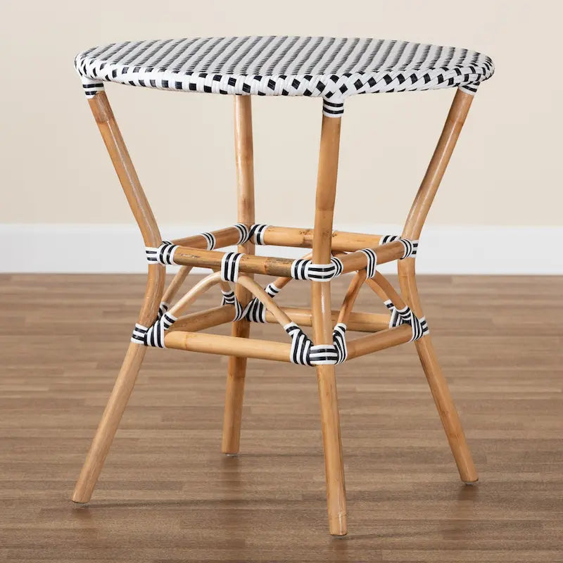 Table à manger classique française en rotin naturel tressé noir et blanc pour l'intérieur et l'extérieur