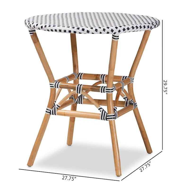 Table à manger classique française en rotin naturel tressé noir et blanc pour l'intérieur et l'extérieur