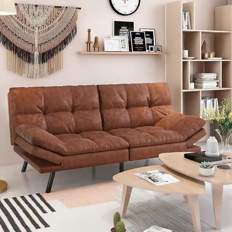 Canapé-lit futon, canapé convertible pliable en mousse à mémoire de forme avec accoudoirs réglables pour petits espaces