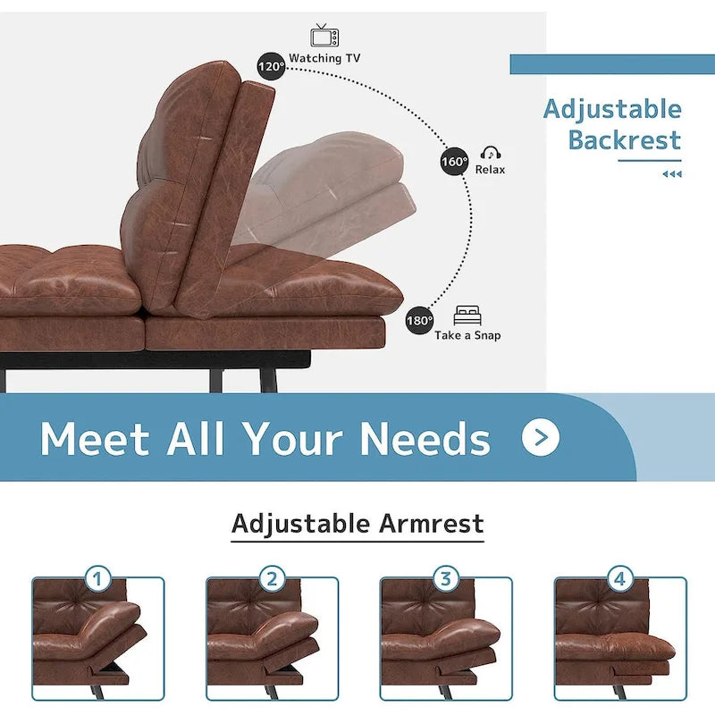 Canapé-lit futon, canapé convertible pliable en mousse à mémoire de forme avec accoudoirs réglables pour petits espaces