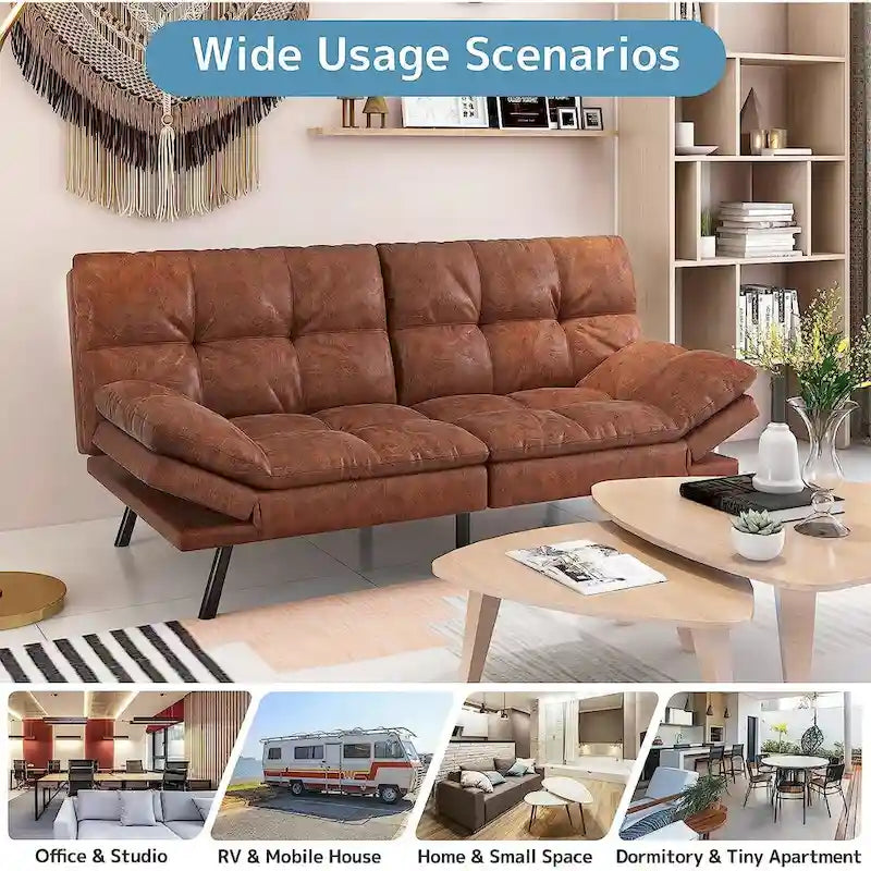 Canapé-lit futon, canapé convertible pliable en mousse à mémoire de forme avec accoudoirs réglables pour petits espaces