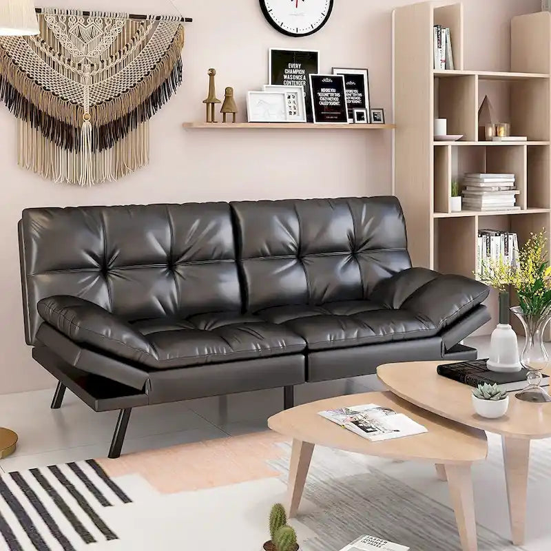 Canapé-lit futon, canapé convertible pliable en mousse à mémoire de forme avec accoudoirs réglables pour petits espaces