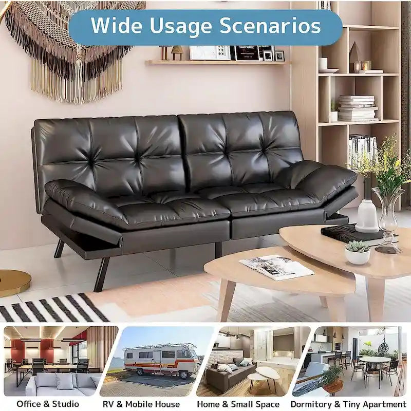 Canapé-lit futon, canapé convertible pliable en mousse à mémoire de forme avec accoudoirs réglables pour petits espaces