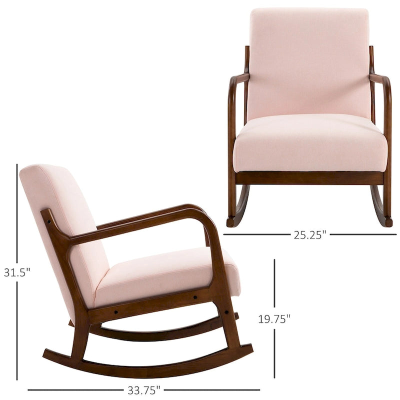 Fauteuil à bascule avec piètement en bois courbé, fauteuil à bascule en tissu avec assise rembourrée pour chambre et salon