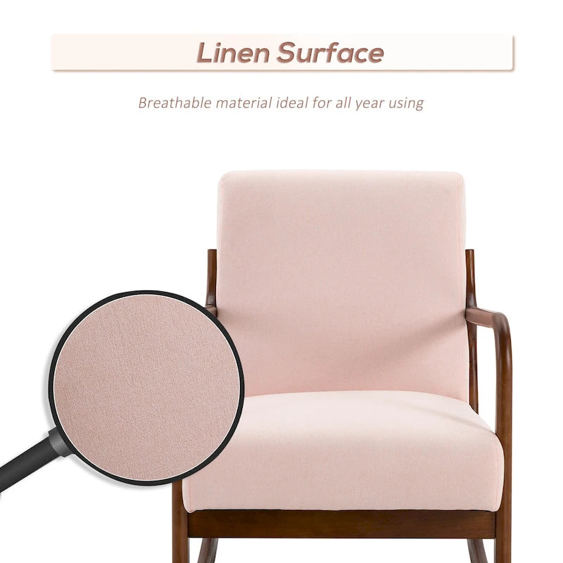 Fauteuil à bascule avec piètement en bois courbé, fauteuil à bascule en tissu avec assise rembourrée pour chambre et salon
