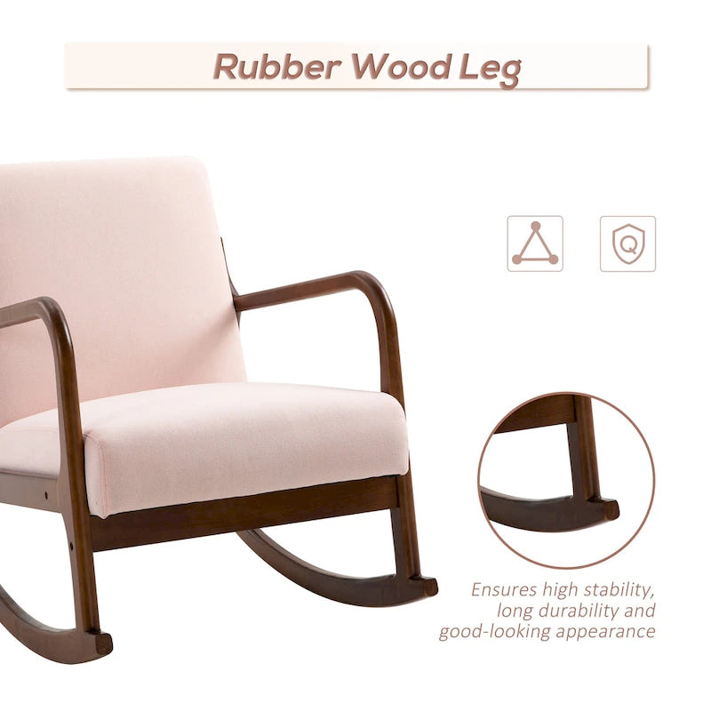 Fauteuil à bascule avec piètement en bois courbé, fauteuil à bascule en tissu avec assise rembourrée pour chambre et salon