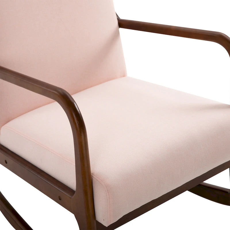 Fauteuil à bascule avec piètement en bois courbé, fauteuil à bascule en tissu avec assise rembourrée pour chambre et salon
