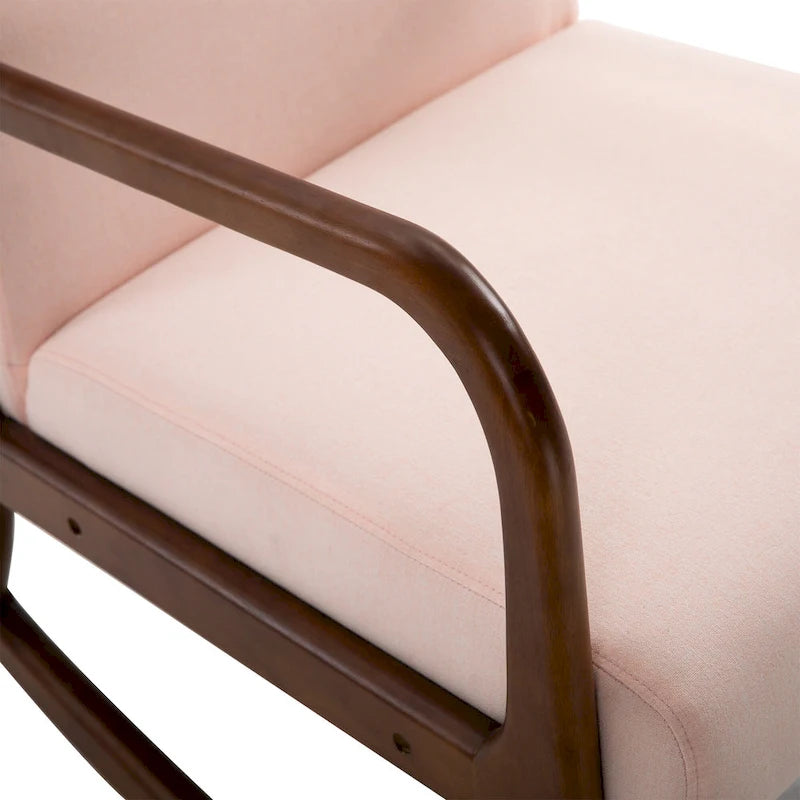 Fauteuil à bascule avec piètement en bois courbé, fauteuil à bascule en tissu avec assise rembourrée pour chambre et salon