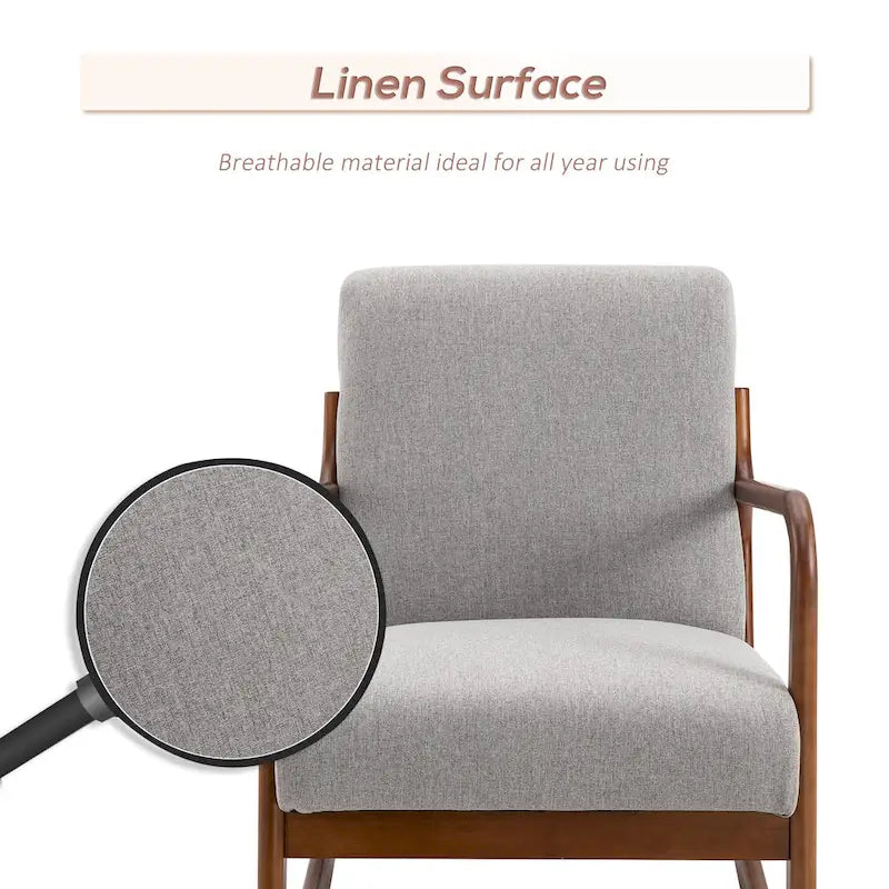 Fauteuil à bascule avec piètement en bois courbé, fauteuil à bascule en tissu avec assise rembourrée pour chambre et salon