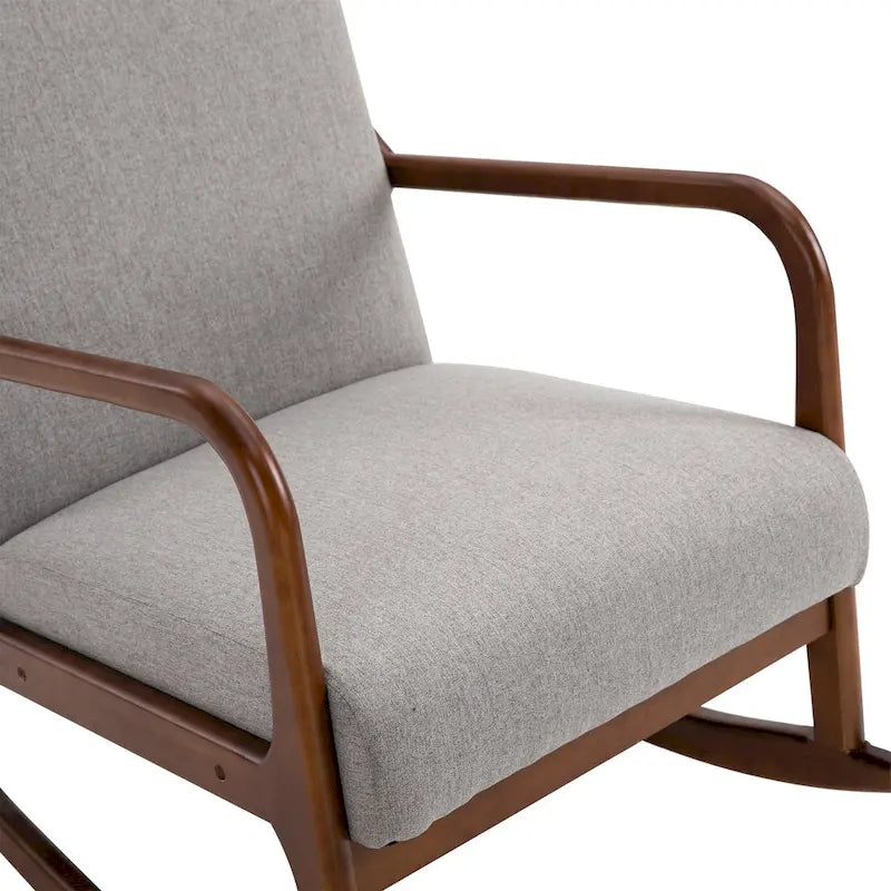 Fauteuil à bascule avec piètement en bois courbé, fauteuil à bascule en tissu avec assise rembourrée pour chambre et salon