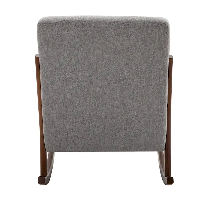 Fauteuil à bascule avec piètement en bois courbé, fauteuil à bascule en tissu avec assise rembourrée pour chambre et salon