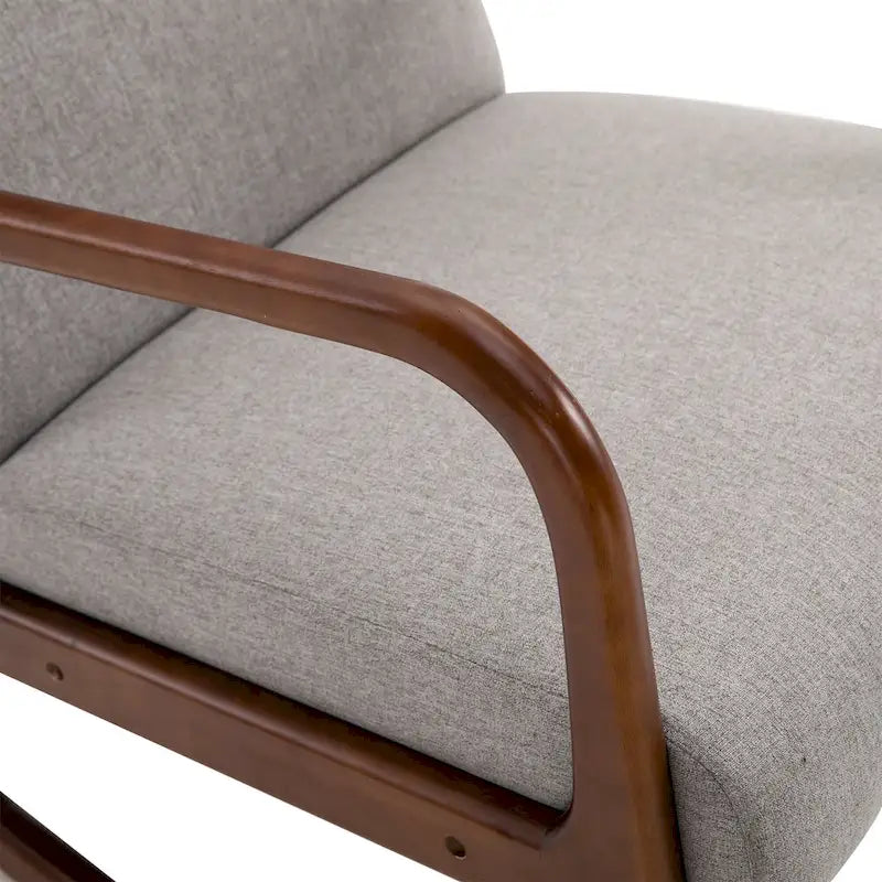 Fauteuil à bascule avec piètement en bois courbé, fauteuil à bascule en tissu avec assise rembourrée pour chambre et salon