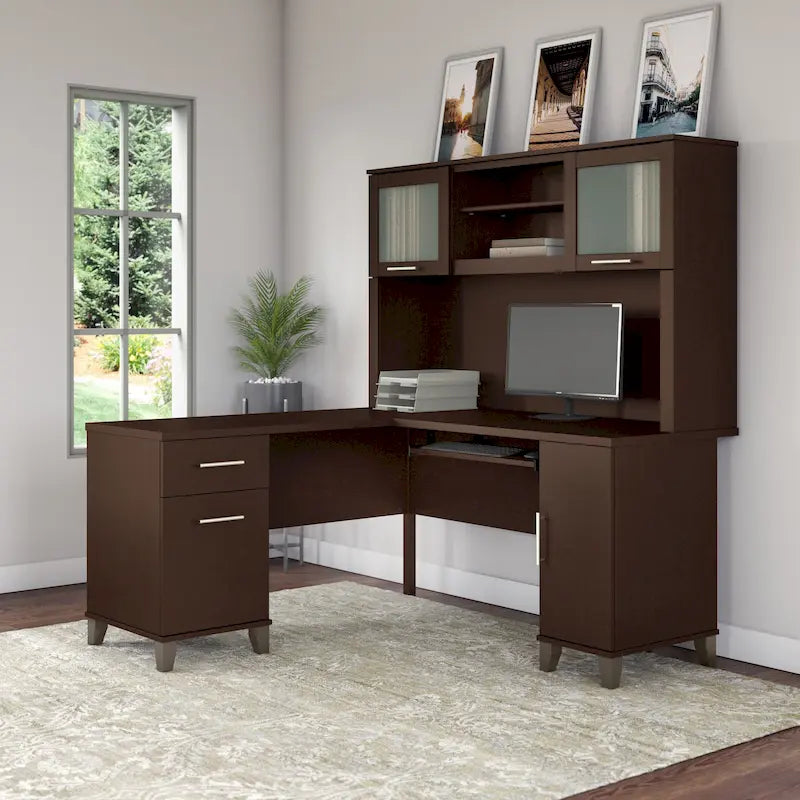 Bureau en L 60 po avec huche de rangement