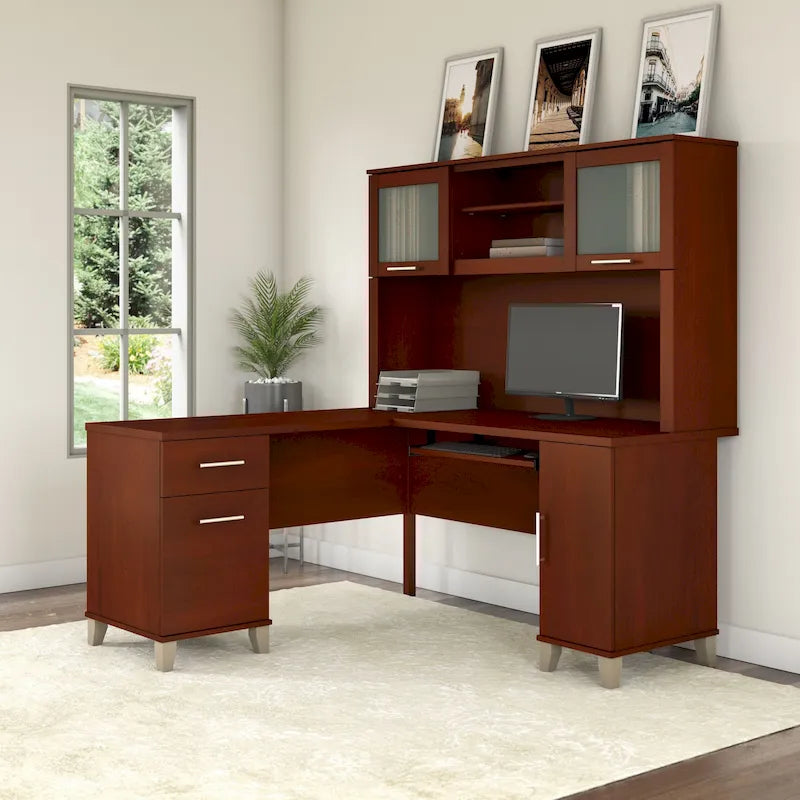 Bureau en L 60 po avec huche de rangement