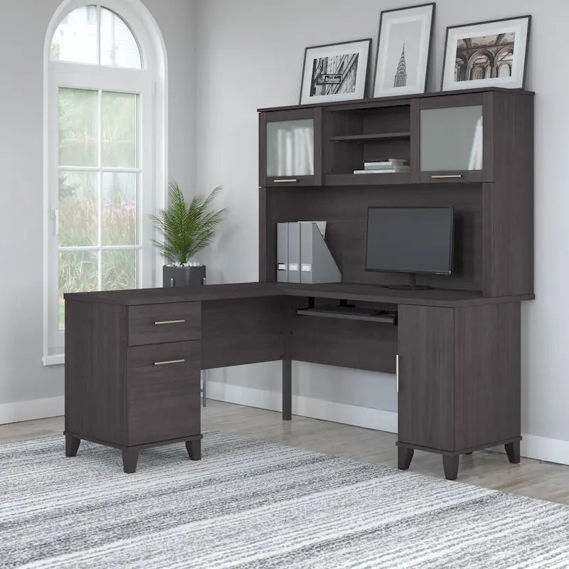 Bureau en L 60 po avec huche de rangement