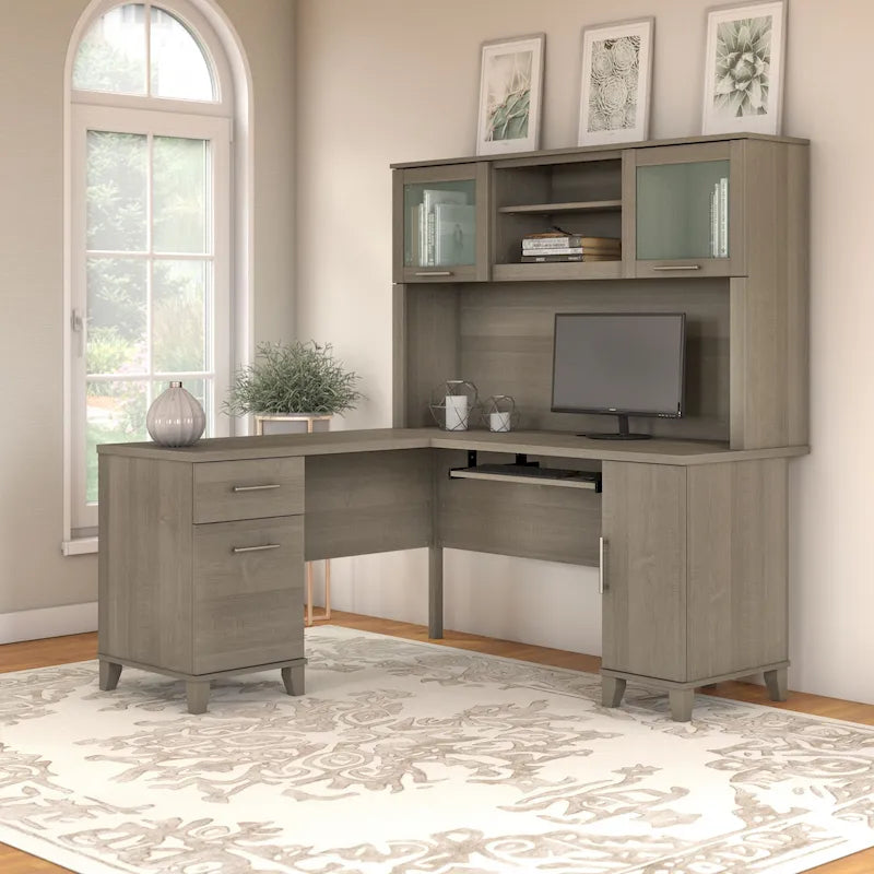 Bureau en L 60 po avec huche de rangement