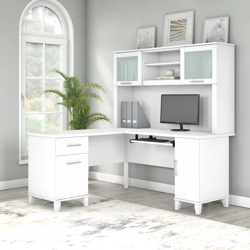 Bureau en L 60 po avec huche de rangement