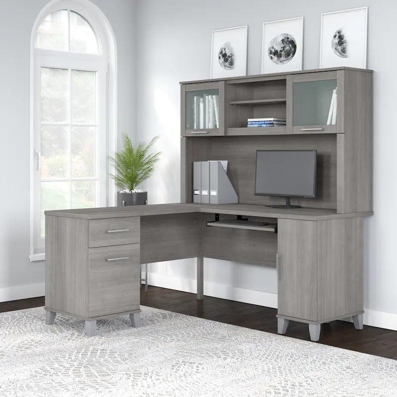 Bureau en L 60 po avec huche de rangement