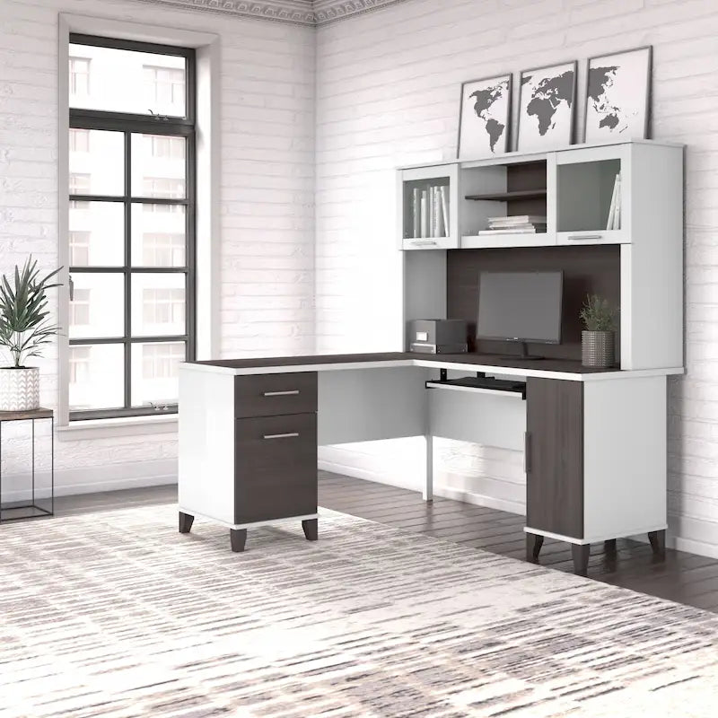 Bureau en L 60 po avec huche de rangement