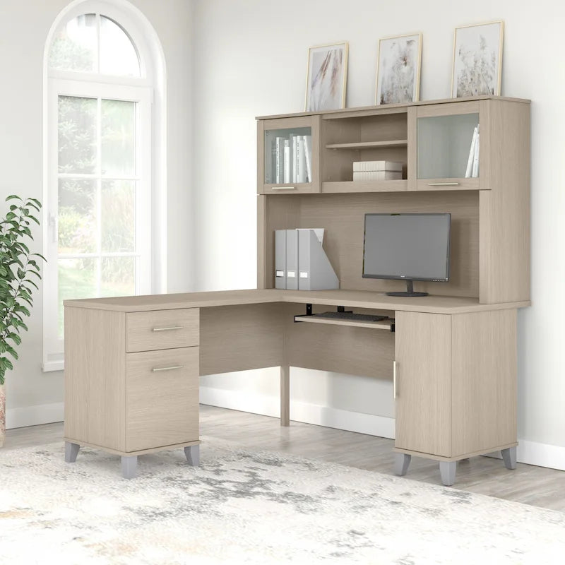 Bureau en L 60 po avec huche de rangement