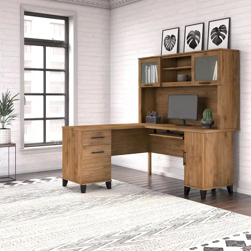 Bureau en L 60 po avec huche de rangement