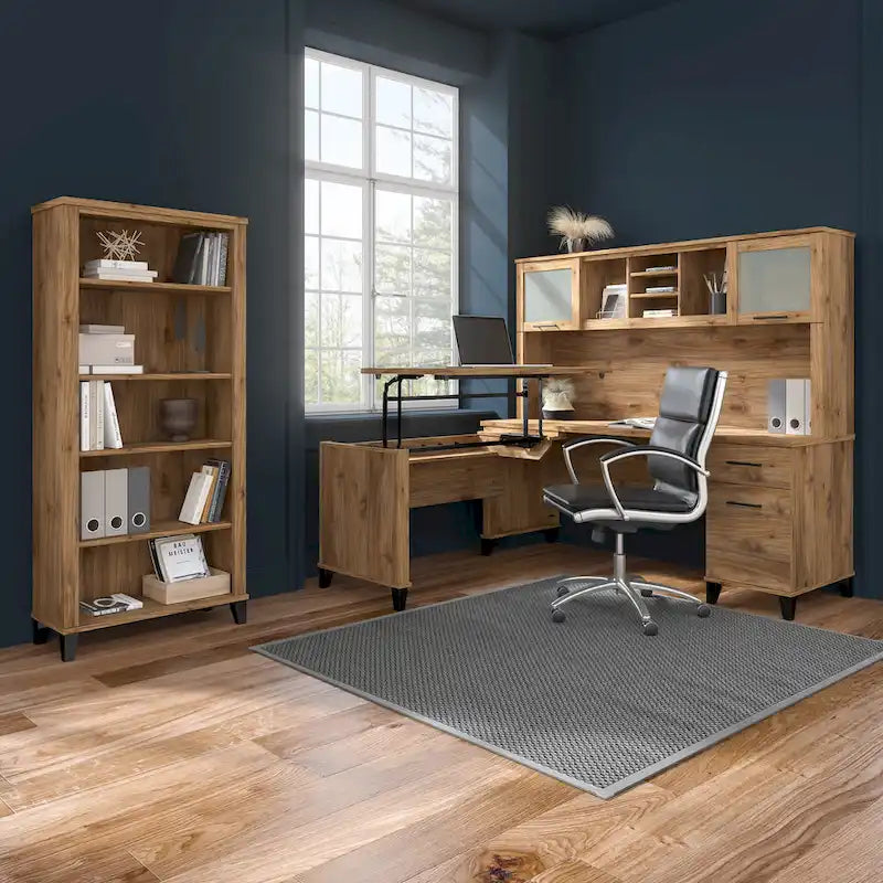 Bureau en L 60 po avec huche de rangement